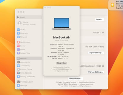 13-inch Macbook Air Retina ~ (2018, Core i5 1.6GHz up to 3.6GHz)